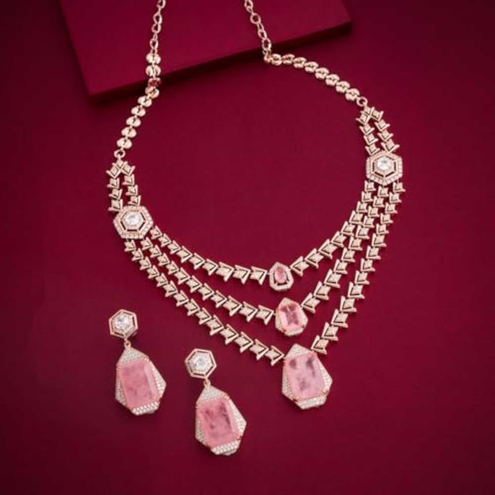 Pink Rose Gold Polished Copper Zircon Necklace
