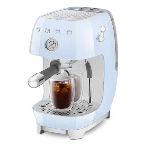 Image of Smeg ECF03 Made in Italy Retro Espresso Machine with Cold Brew, 15 Bar Pump, Thermoblock Heating, Steam Wand, Adjustable Temperature, 47 oz Water Tank- (Pastel Blue)