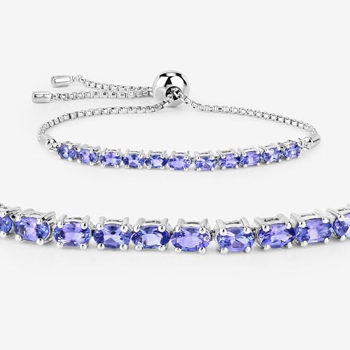 Natural Tanzanite Oval Bolo Bracelet in .925 Sterling Silver - Adjustable Up to 9 Inch for Women2