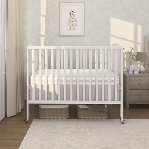 Dream On Me Full-Size 2-in-1 Folding Baby Crib in White, GreenGuard Gold & BSA, Portable, Patented Quick Folding System, Strong Wheels, 2 Adjustable Mattress Heights by Dream On Me - Image 2
