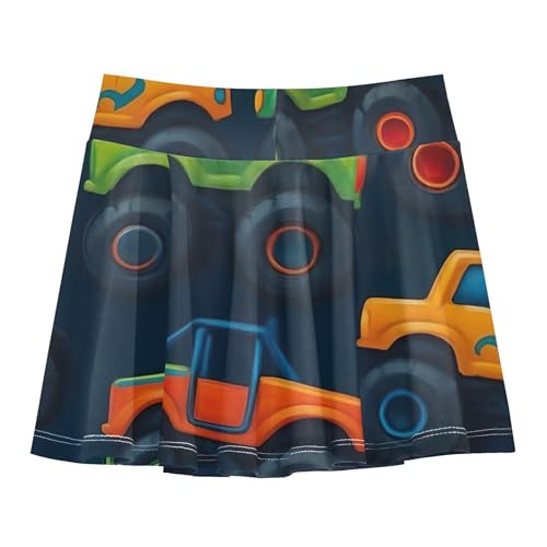 Cute Monster Trucks Dark Blue Athletic Shorts Girls Skorts Toddlers Tennis Skirts Neon Pleated 3t2