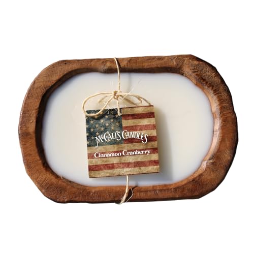 Image of McCall's Candles | Cinnamon Cranberry | Rustic Wooden Bread Bowl Candle | Multi-Wick | USA-Poured Wax | Farmhouse Decor | Reusable Hand-Carved Bowl