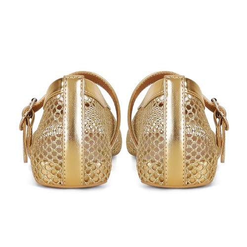 DOEYG - Ballerines à plateforme en maille pour femmes avec boucle, confortables, décontractées, pour bureau, chaussures de ballerine en filet, doré, 39.5 EU – vue 4