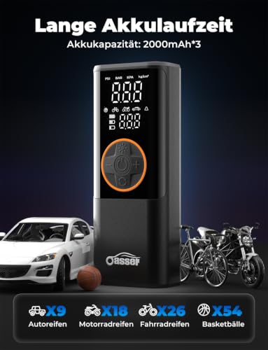 Oasser Elektrische Luftpumpe Dualer Anzeige 10,3 Bar Akku Fahrradpumpe – Ansicht 5