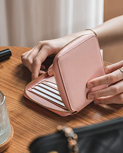 Image of Vulkitty Women Leather Wallet RFID Blocking Bifold Slim Coin Purse Credit Card Holder with Zipper Pocket Case, Pink, Classic