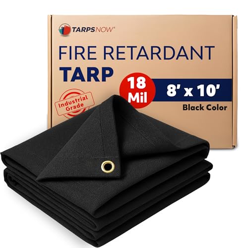 TarpsNow® Fire Retardant Tarp - 8' x 10' - 18 MIL Heavy Duty Canvas Tarp - Flame & Tear Resistant w/Brass Grommets - Best for Safety, Outdoors, Camping, Boating, Welding, Woodpile, Hous...