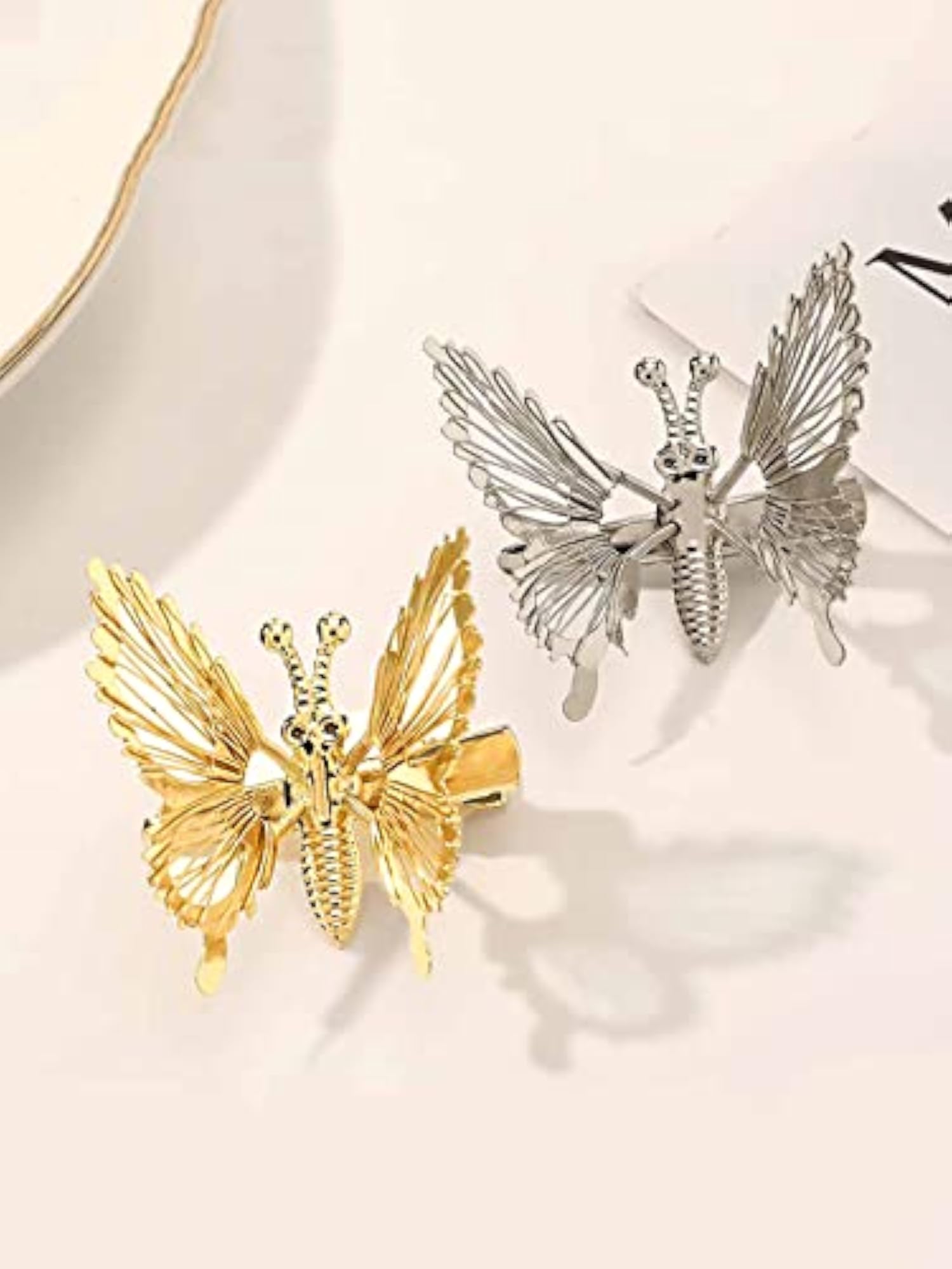 Charming Butterfly Hair Clips Set of 2, Silver/Gold