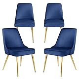 KithKasa Dining Chairs Set of 4 Upholstered Mid-Century Modern Velvet Accent Desk Chair with Gold Legs for Kitchen Living Room Blue