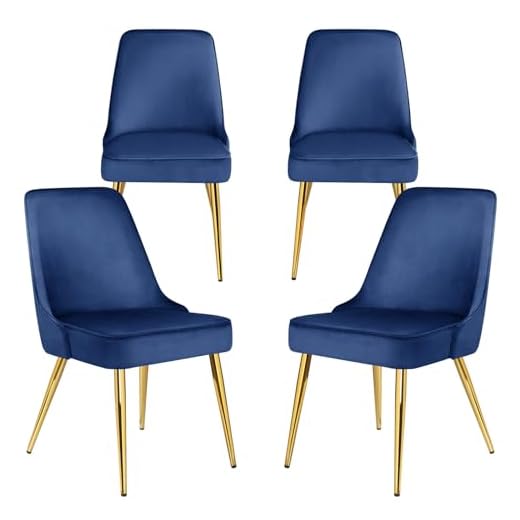 KithKasa Dining Chairs Set of 4 Upholstered Mid-Century Modern Velvet Accent Desk Chair with Gold Legs for Kitchen Living Room Blue
