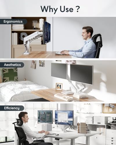 Image of Flexispot Dual Monitor Arm, 17-32 Inch Monitor Mount up to 19.84 lbs, Fast Install VESA Mount for Home Office Gaming, Full Adjustable Gas Spring with C-Clamp and Grommet Base, White