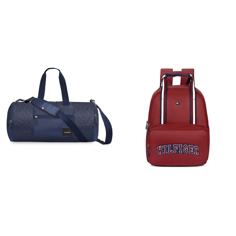 tommy hilfiger Unisex Gym Duffel Bag Jonah - Navy | Topography Print | 29L Capacity | Dedicated Shoe + Compact School Backpack for Kids & Toddlers Giggle - Red | Lightweight Twill-picture-22