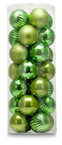 AUXO-FUN 28ct Shatterproof Christmas Ball Ornaments in 4 Classic Finishes for Christmas Tree Decoration (Lime Green, 2.36“ Regular Size)