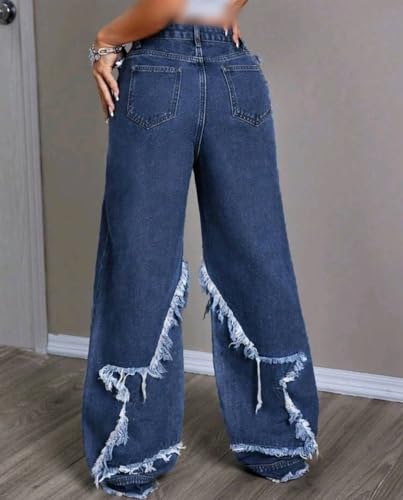 Y2K Wide Leg Jeans for Teen Girls 13-16Y High Waist Star Patchwork Raw Hem Denim Pants Hip Hop Streetwear Pant2