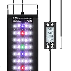 24/7 Auto On/Off Aquarium Light, Programmable Led Aquarium Light with Thermometer, Fish Tank Light with Full Spectrum+7 Single Color, WRBG DIY Color, for 18-24 Inch Planted Tank, 22W