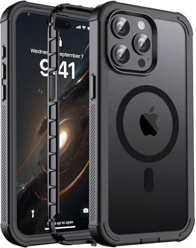 jaroco Magnetic for iPhone 15 Pro Max Case, [Compatible with MagSafe][Military Grade Drop Protection][Heavy Duty Protection][Non-Slip][Shockproof] 2-Layer Durable Bumper Phone Case 6.7''-Black