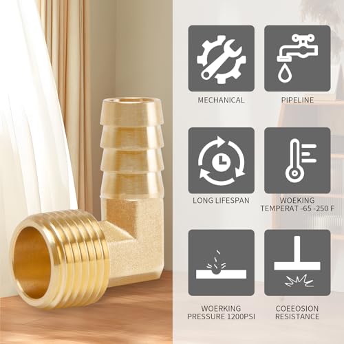 ChillWaves Brass Air Hose Fittings, 90 Degree Elbow Hose Barb Fittings 5/8" Barb x 1/2" NPT Male Thread Adapter with Hose Clamps(3-PACK) by ChillWaves - Used condition - Image 4