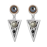 RLHRNDE Handmade Triangle Earrings for Women Girls Retro Boho Pearl Shell Moonlight Stone Silver Geometric Dangle Drop Statement Earrings Bridal Wedding Jewelry Gifts (Round Triangle Earrings)