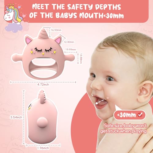 Image of Tinabless Teething Toys for Babies 6-12 Months, Unicorn Never Drop Silicone Teether Designed for Babies 0-6 Months, Car Seat Toy for New Born, Natural Organic Baby Teether for Boys & Girls, Pink