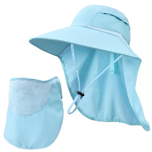 Image of Sun Hats for Men Women Detachable Face Cover Wide Brim Fishing Hats with Neck Flap UPF 50+ Outdoor Safari Hats