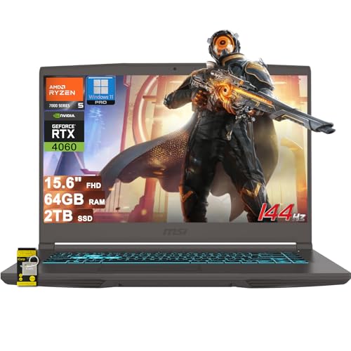 MSI 薄型 A15 ゲーミングノートパソコン 15.6インチ FHD IPS 144Hz AMD 6コア Ryzen 5 7535HS 64GB DDR5 2TB SSD GeForce RTX 4060 (最大233 AIトップ) USB-C バックラ