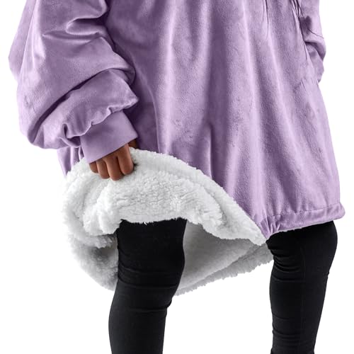 Image of Bare Home Wearable Blanket Hoodie - Soft Plush Sherpa - Warm and Cozy - Oversized Wearable Blanket