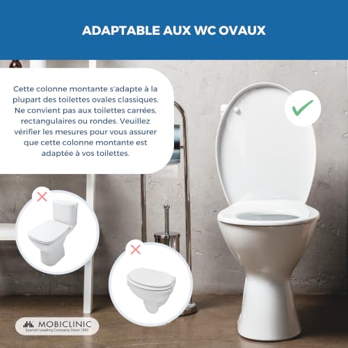 Mobiclinic, Rehausseur WC Adulte, 14 cm de Hauteur, Siège de toilette surélevé, Couvercle, Jusqu'à 160 kg, Pour personnes agées, Mobilité réduite, Blanc, Titán – vue 7