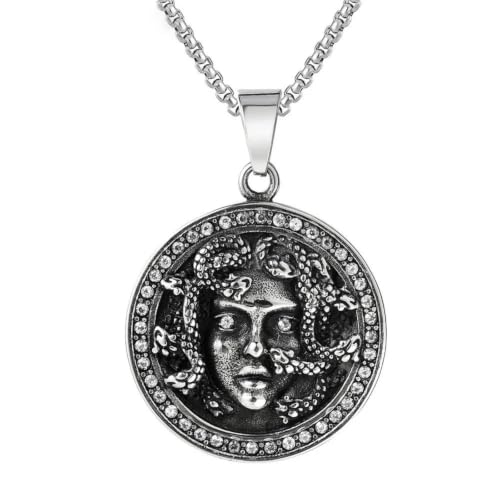 Collier serpent de Méduse en acier punk et détails mythologie nordique pour homme