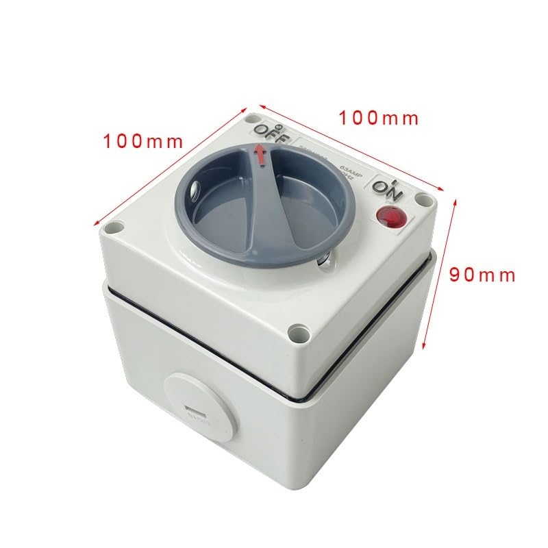 Interrupteur extérieur triphasé 63 A, bouton d'alimentation étanche à la pluie, interrupteur industriel extérieur avec lampe 380 V 220 V IP66