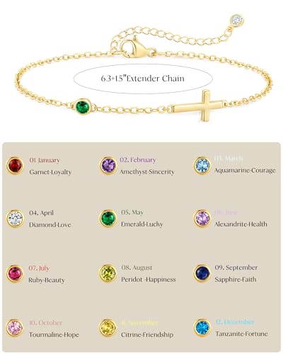 Birthstone Gold Bracelets for Women Non Tarnish Trendy Dainty Charm Cross Bracelet Stack Friendship Bracelets Gold Jewelry3