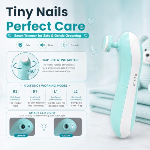 Image of Uonibaby by StarAndDaisy Baby Nail Trimmer, Baby Nail Cutter New Born 0-12 Months with 6 Filer Adjustment Electric Baby Nail Cutter, Safe Nail /Grooming Kit for Infant & Toddler