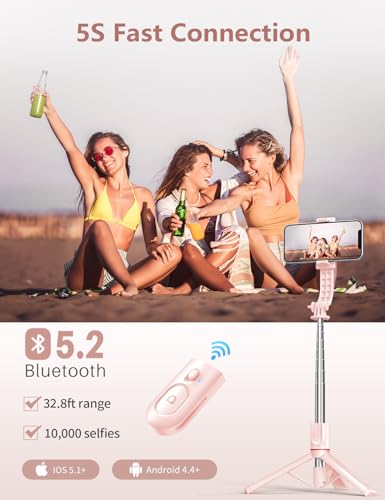 Image of Selfie Stick with Light, 45'' Selfie Stick Tripod with Wireless Remote, Portable Travel Phone Tripod Compatible with,Android Smartphone (White) (Pink - 45 inch Standard Height)