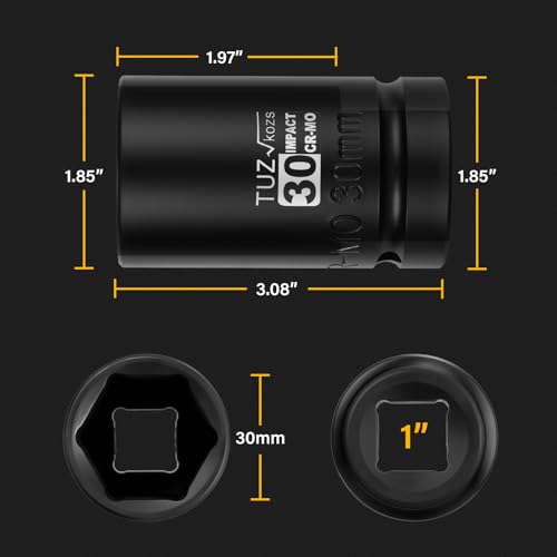Image of 1 Inch Drive 30mm Deep Metric Impact Socket,CR-MO,6 Point Radius Corner Design,Square Chamfered Opening,Axle Nut Impact Grade Socket for Easy Removal