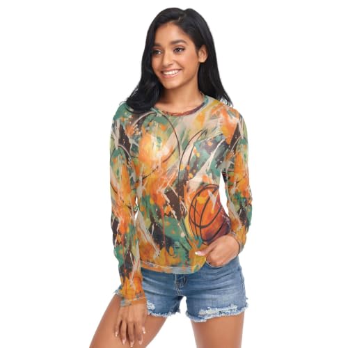 T-Shirt Manches Longues Sexy Blouse Sheer Mesh Hauts Transparents Femme