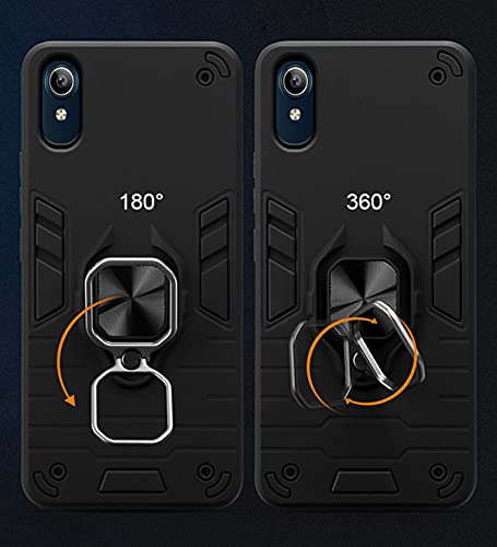Image of Pikkme D5 Tough Armor Bumper Back Cover Case for Vivo Y91i |Ring Holder & Kickstand in-Built (Black)