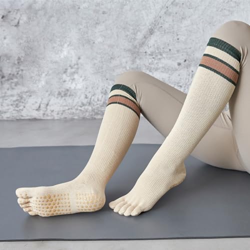 Image of Benefeet Sox Womens Knee High Toe Socks Non Slip Long Toe Socks Unisex Five Finger Socks Knee High Yoga Socks with Grips