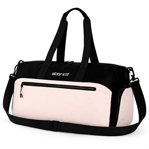 Image of Storite Multipurpose Travel Duffle Bag, Lightweight Luggage Bag with Shoe Compartment, Water Resistance, Overnight Bag with Mesh & Zipper Pockets for Traveling, Gym & Weekend Trips (Pink, 48x30x22cm)