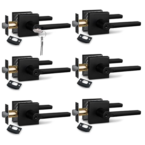 NEWBANG Square Same Key(Keyed Alike ) Keyed Entry Door Handle in Matte Black (for Entrance/Exterior/Front/Office Door) Left or Right Handed