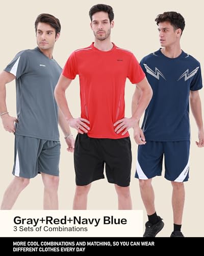 BOOMCOOL Gym Mens Clothes Workout Shirts for Men Outfits Sets 6pcs Shirts+Shorts2