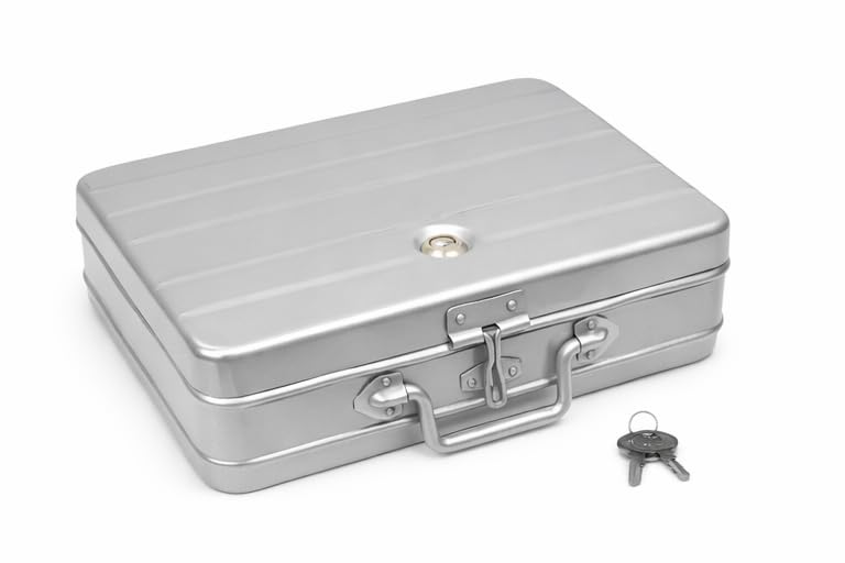 Image of JAYCO Aluminium Cash /Jewellery Storage Box /Trunk - 12 inch Medium Size (30 cm x 21 cm x 10 cm, Silver-Grey)