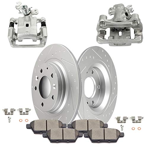 Image of SCITOO Rear Brake Kit [4] Brake Pads [2] Brake Rotors [2] Brake Disc Calipers w /Bracket Compatible With 2006-2012 for Ford for Fusion,2007-2012 for Lincoln for MKZ