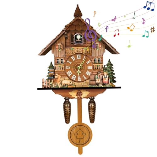 Reloj de Cuco Vintage de Madera con Ave que Trabaja, Péndulo Colgante, Ajustable con Botón