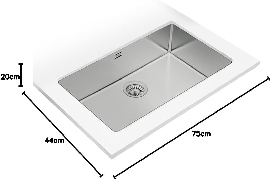 Teka RS15 71.40 Sink dimensions diagram showing 75cm length, 44cm width, and 20cm depth