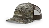 Richardson 112FP - Gorra de camionero ajustable de 5 paneles, gorra estructurada Richardson en blanco, Real-tree Max-1 Xt/Marrón, talla única
