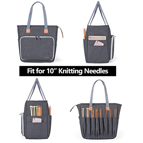 Luxja Knitting Tote Bag, Yarn Storage Bag For Carrying Projects, Knitting Needles, Crochet Hooks And Other Accessories, Gray #TOP4