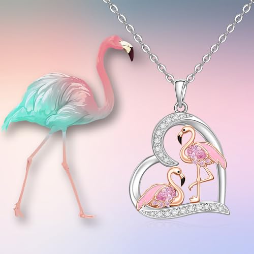 Flamingo Necklace for women Pink flamingo necklaces Sterling Silver Flamingos Pendant Heart Mother's Day Christmas Gifts4