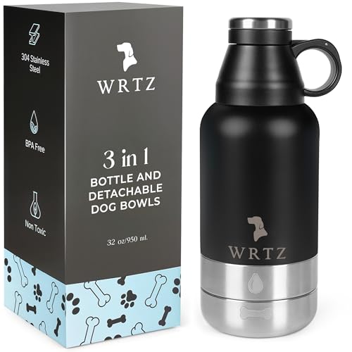 WRTZ Portable Dog Water Bottle with 2 Removable Water Bowls for Dogs – Leak-Proof Insulated Stainless Steel Dog Water Bottle - Travel Accessories for Dogs - 32oz - Black - image 8