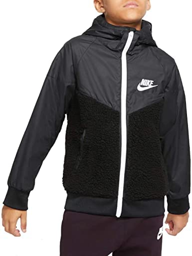 Nike Sportswear Boy's Sherpa Windrunner Full-Zip Jacket Black CZ4521-010 (s)