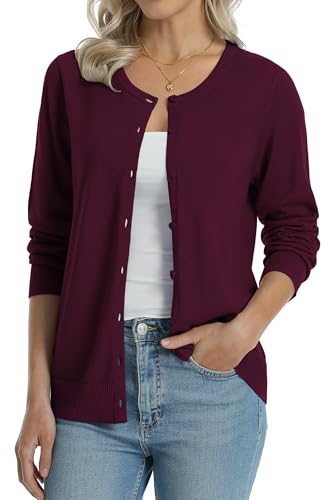 Image of QUALFORT Women's 100% Cotton Lightweight Cardigans Long Sleeve Knitted Button Down Sweater