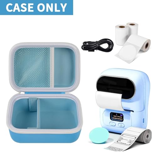 Image of Boobowl Hard Case for Phomemo M110 /M110S Label Maker, Case Only | Organized Label Roll Storage, Mesh Pocket for Charging Cable, Home Office Inventory, Small Business - Blue