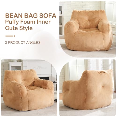Image of Hobestluk Bean Bag Chair for Adult Small Bean Bag Chairs with Arms Furry Beanbag Chair with Foam Filler Stuffed Bean Bag Sofa for Reading in Bedroom Living Room and Dorms(Khaki)